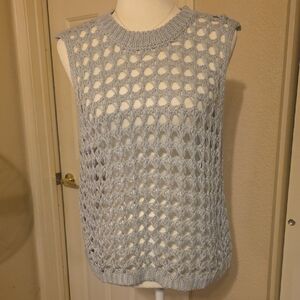 Sleeveless Light Gray Knit Openwork Sweater